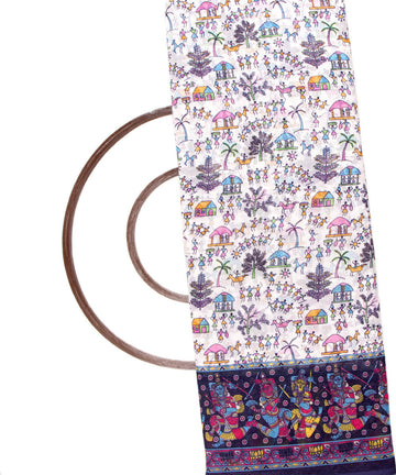 White Colour Warli Print Georgette Fabric